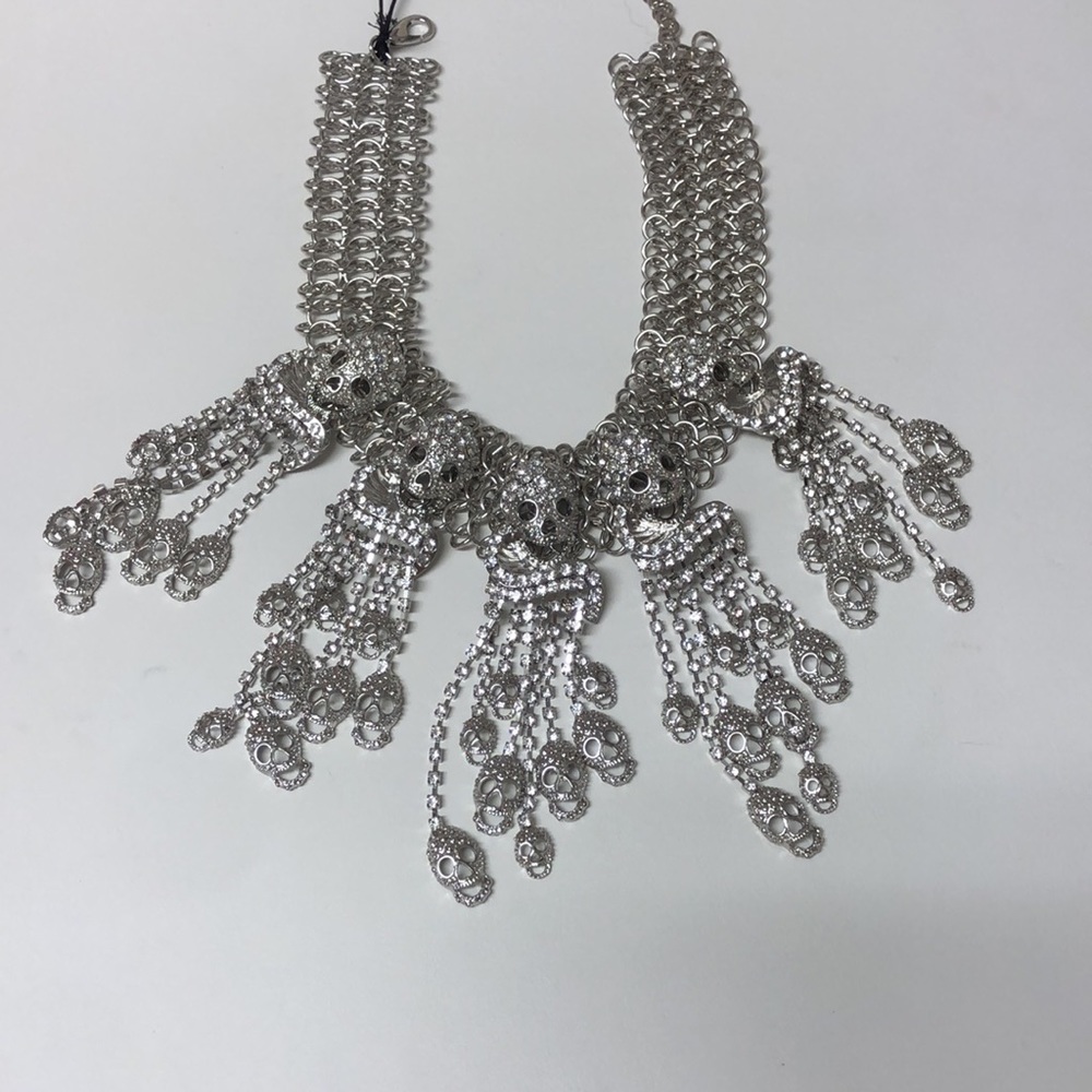 Hprhinestone Dangling Skull On Chain Statement Ne… - image 5
